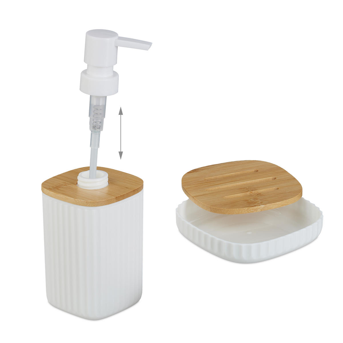 BADEZIMMER-SET 6-tlg. - Weiß, Holz/Kunststoff (18/27/18cm) - Relaxdays