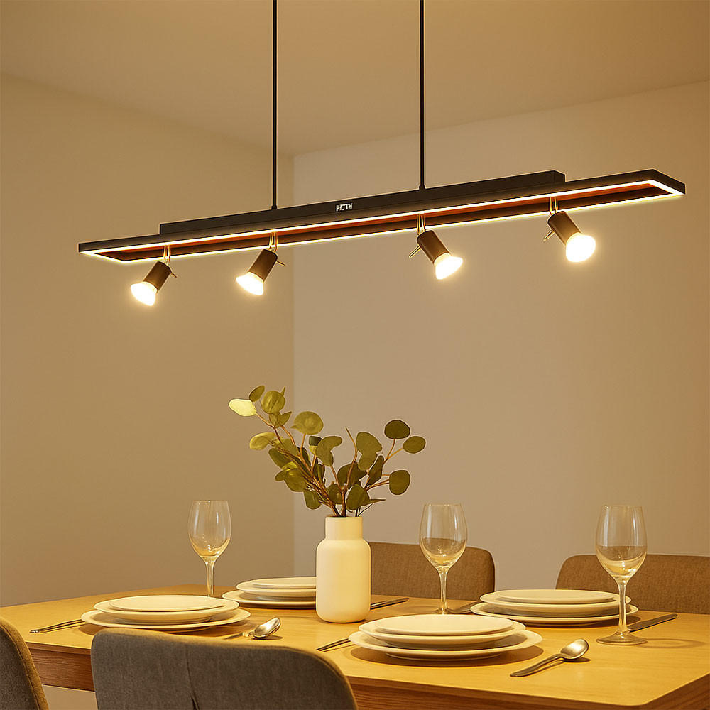 LED HÄNGELEUCHTE Metall Schwarz Holzoptik - Schwarz, Metall (116/12/120cm) - Globo Lighting