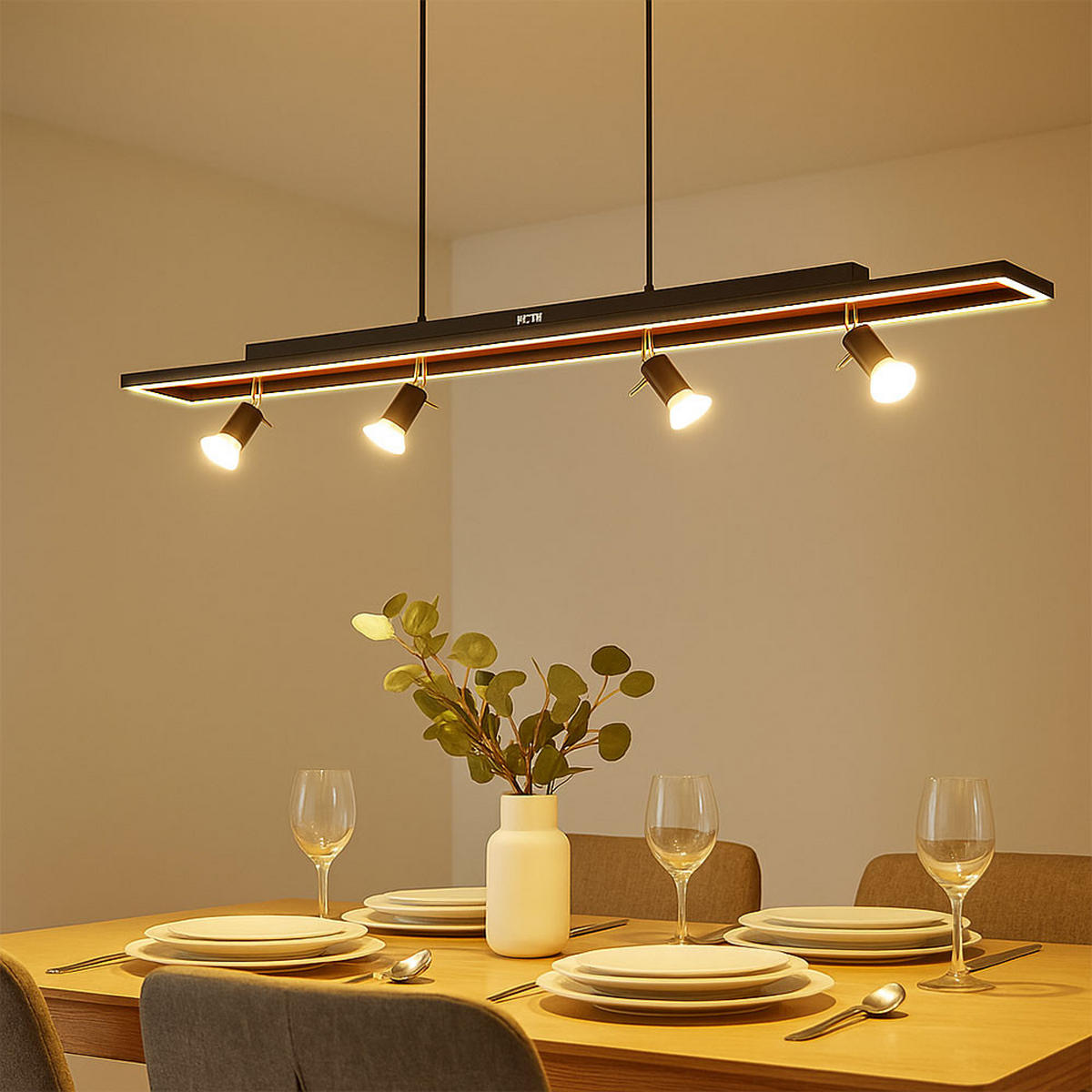 LED HÄNGELEUCHTE Metall Schwarz Holzoptik - Schwarz, Metall (116/12/120cm) - Globo Lighting