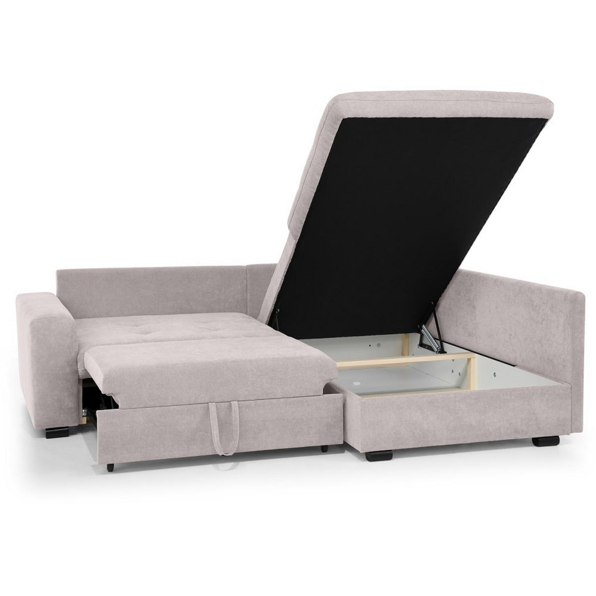 ECKSCHLAFSOFA Ramo mit Bettkasten, Topper gratis, Cappuccino, rechts - Schwarz/Cappuccino, Textil (229/190cm) - Beautysofa