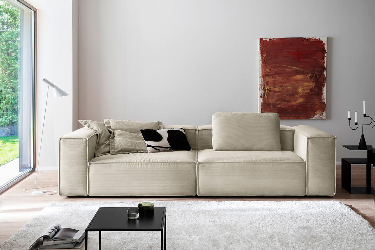 SOFA CARMO Weiß Cord - Schwarz/Weiß, Kunststoff/Textil (306/68/118cm) - KAWOLA