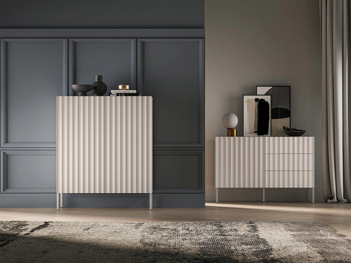 HIGHBOARD Derriva svetlo béžová 100 cm - écru/béžová, kov/kompozitné drevo (100/120/37cm) - Selsey