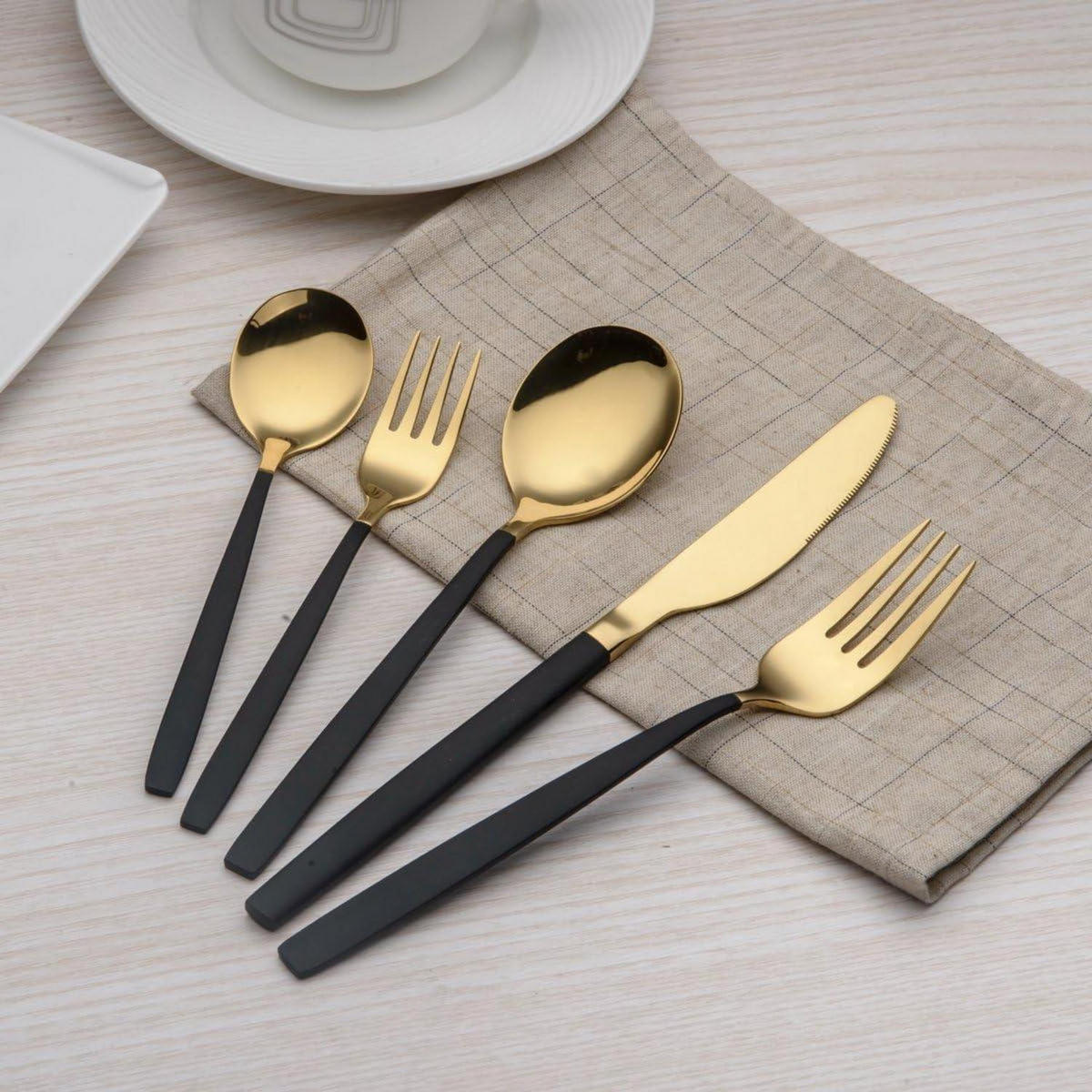 BESTECKSET 30-teilig Edelstahl Schwarz/Gold - Multicolor, Metall
