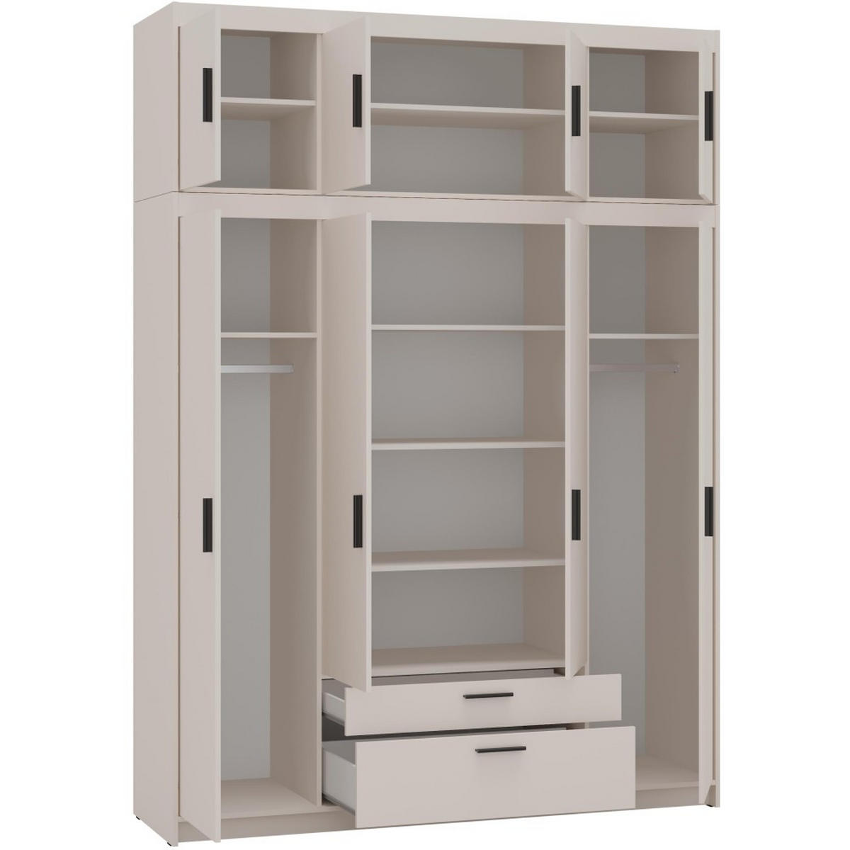 DREHTÜRENSCHRANK Elena mit 4 Türen und 2 Schubladen, mit Aufsatz Sandbeige - Sandfarben, Holzwerkstoff (176/245/53cm) - Beautysofa