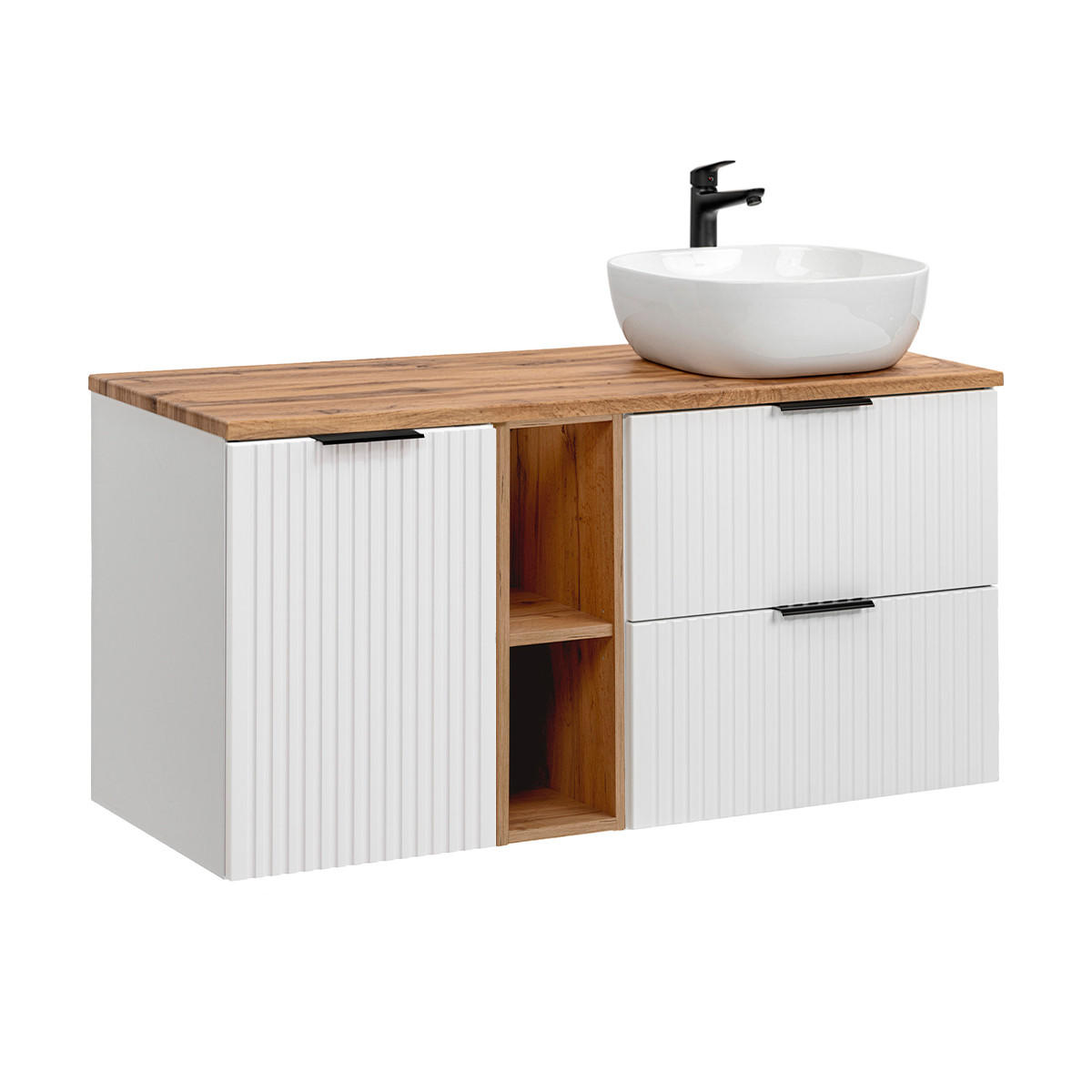 BADMÖBEL Adriel 2er-Set Weiß und Holz - Weiß, Holzwerkstoff (120.8/59/46cm) - Petits-meubles