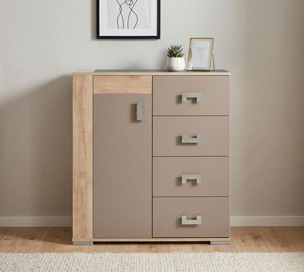 KOMMODE Bravo Eiche Sonoma / Trüffel 80 / 40 / 95cm - Eichefarben/Trüffeleichefarben, Holz/Holzwerkstoff (80/95/40cm) - Feldmann-Wohnen