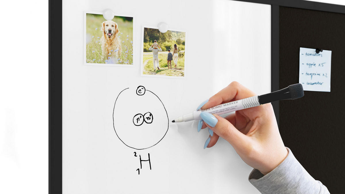 KOMBITAFEL 2 in 1 Whiteboard und Kork 90x60 mit schwarz lackietem Holzrahmen - Schwarz/Weiß, Holz (90/60/1.5cm) - ALLboards