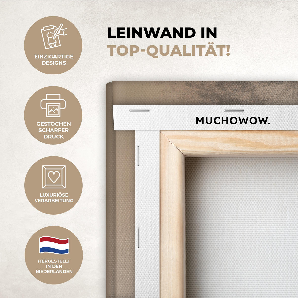 LEINWANDBILD Vogel - Beige - Japanisch 50x50 cm - Taupe, Textil (50/50cm) - MuchoWow