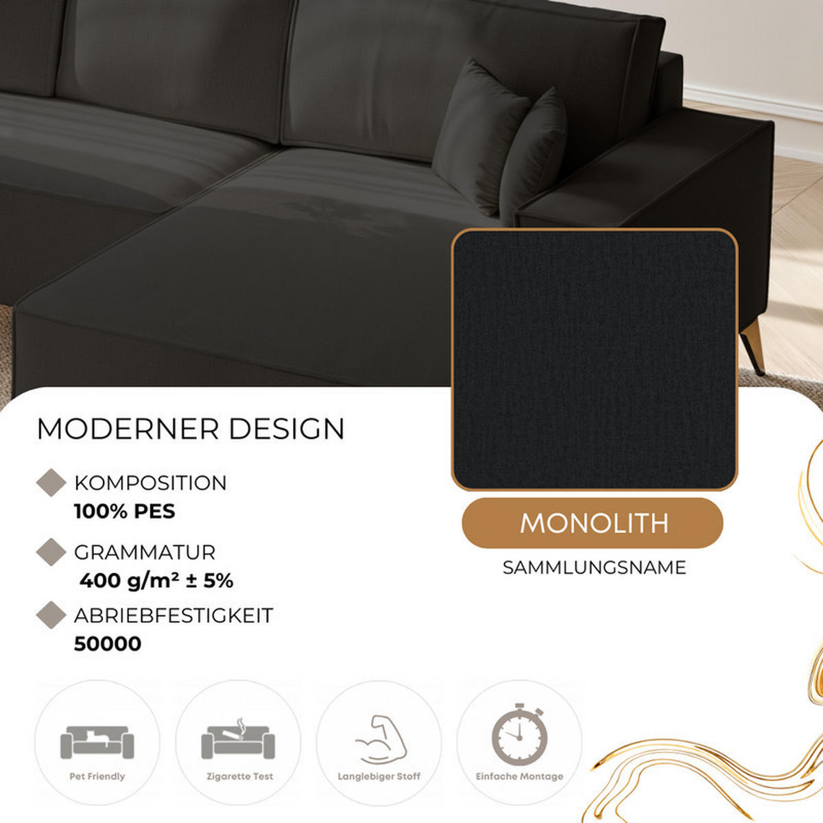 ECKSOFA OTIS Rechts, mit Schlaffunktion und Bettkasten, Anthrazit - Anthrazit, Textil/Metall (294/185cm) - Idohome