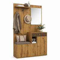 GARDEROBENSET mit Spiegel und Sitzkissen 110 x 185,5 x 37 cm Schwarz/Natur - Schwarz, Holzwerkstoff (37/185.5/110cm) - Beauniv