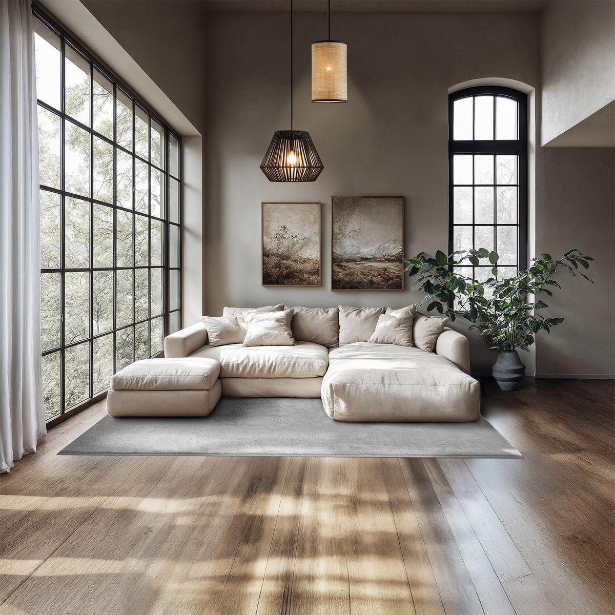 KURZFLORTEPPICH Soft Zone,rutschfeste Unterseite,grau - Grau, Kunststoff (200/140cm) - tectake