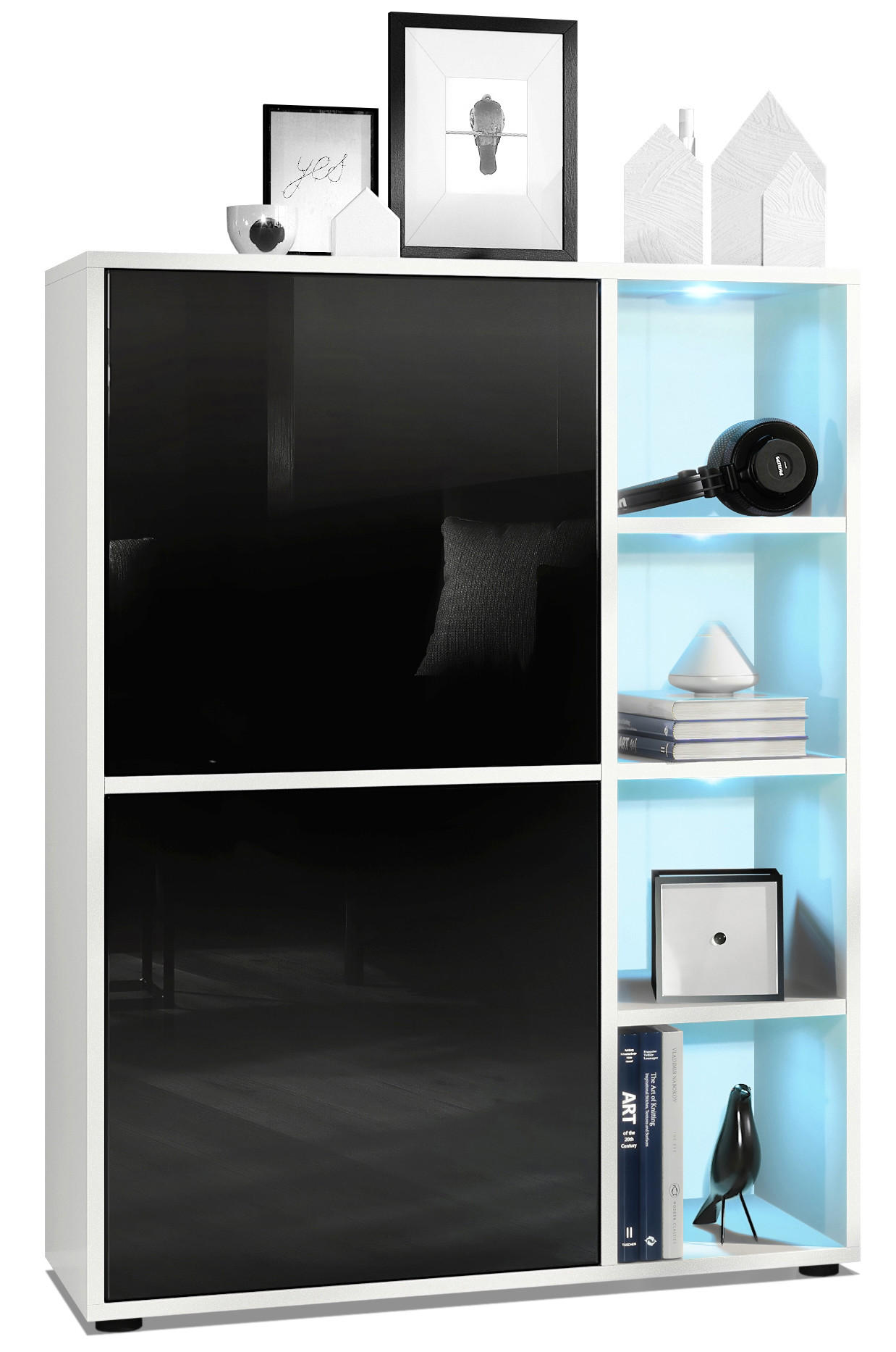 Vladon Highboard Schwarz Hochglanz 79x105.5x35.5 cm
