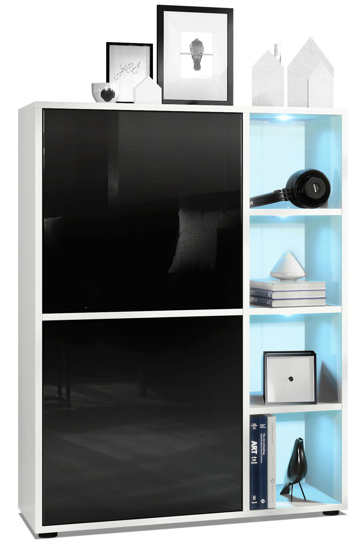 HIGHBOARD Cuba Türen in Schwarz Hochglanz - Schwarz Hochglanz, Holzwerkstoff (79/105.5/35.5cm) - Vladon