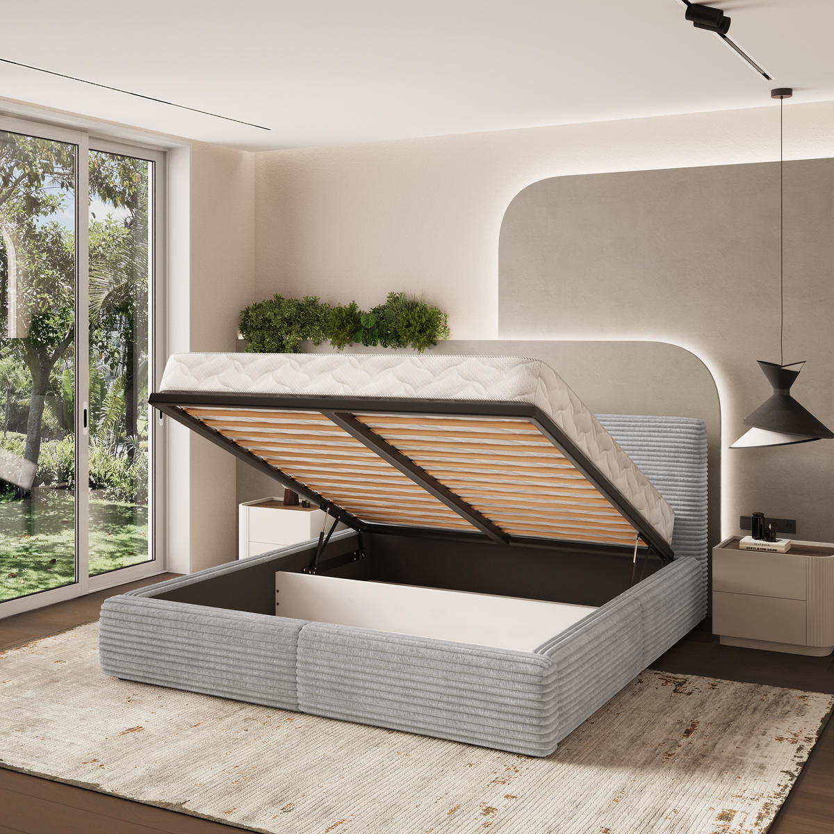 POLSTERBETT FELURO 160x200 cm mit Bettkästen - Hellgrau - Hellgrau, Holz (160/200cm) - MASSENO