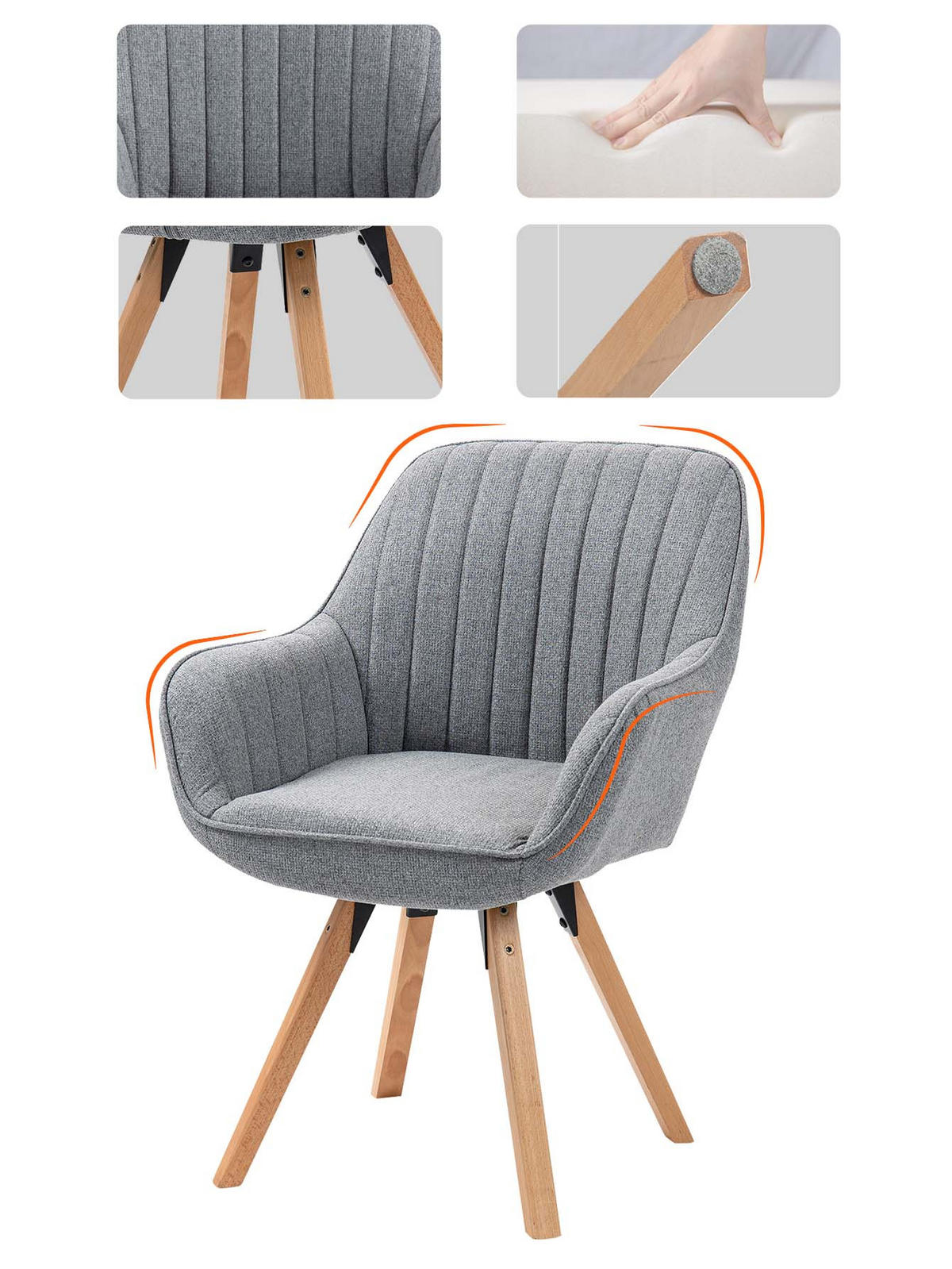 SKANDINAVISCHER Esszimmerstuhl mit Armlehnen, Drehbarer Polstersessel aus Stoff mit Massivholzbeinen – Beige - Kernbuche/Grau, Holz/Textil (38.5/84.5/45cm) - Meubles Cosy