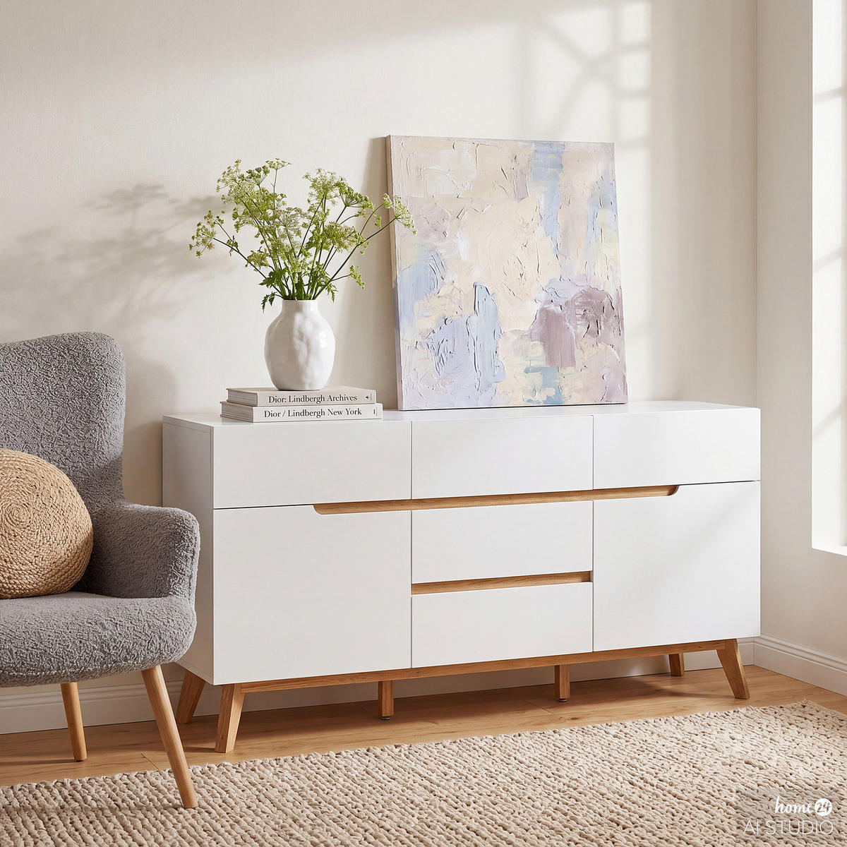 SIDEBOARD - Eiche teilmassiv - Weiß, Holz/Holzwerkstoff (145/76/40cm) - home24