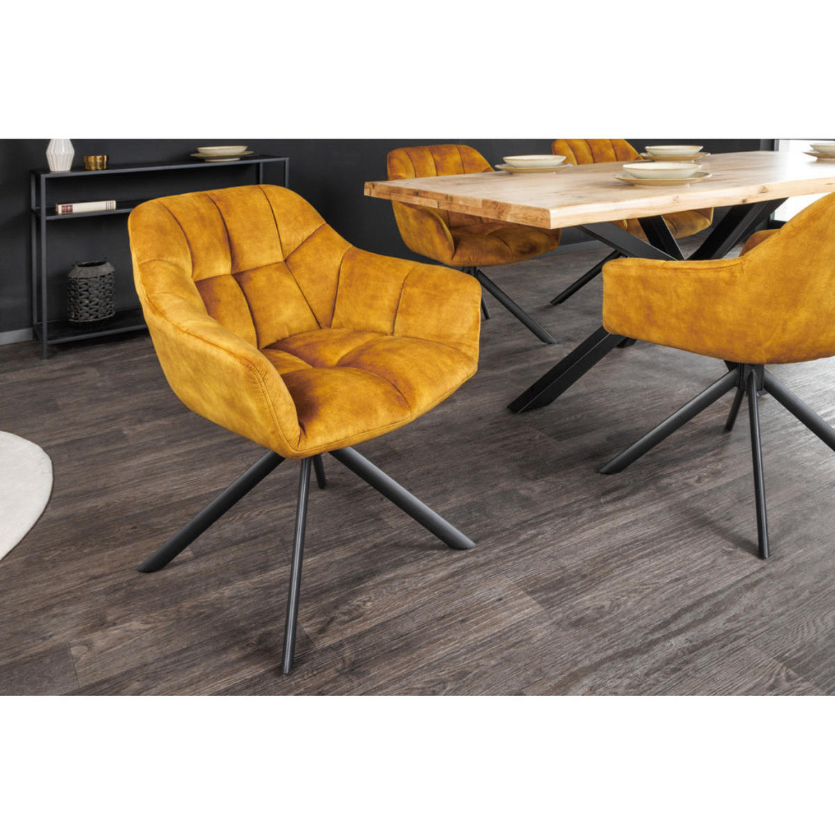 STUHL PAPILLON Samt Senfgelb, Schwarze - Gelb, Textil (65/83/66cm) - riess-ambiente