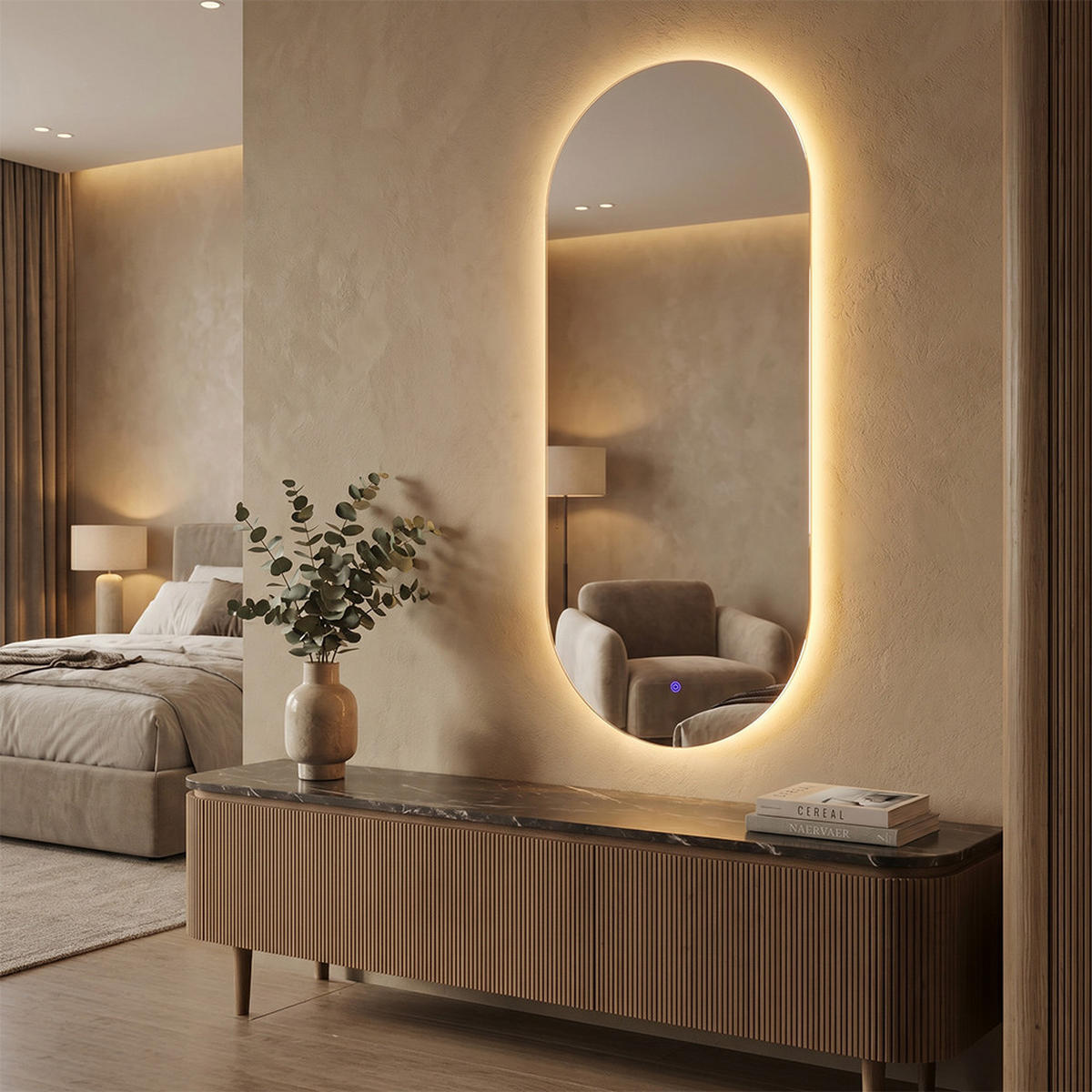 KOPALNIŠKO OGLEDALO Bela 110 x 50 cm z osvetlitvijo LED - bela, steklo (110/50/3cm) - Vicco