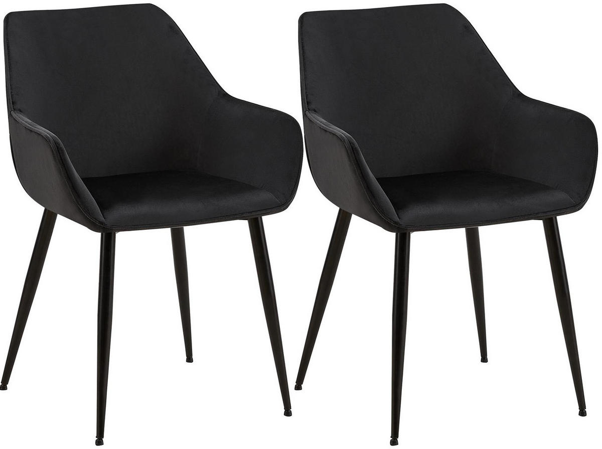 ARMLEHNENSTUHL 2er Set Samt Schwarz - Schwarz, Textil/Metall (52/82/63cm) - CLP