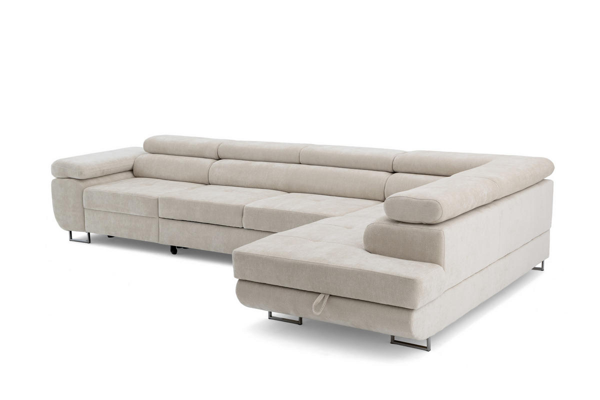 ECKSOFA WILD MAXI L Rechts mit Schlaffunktion 125x195 Chenille Beige - Chromfarben/Beige, Holz/Textil (203/350cm) - Muffo
