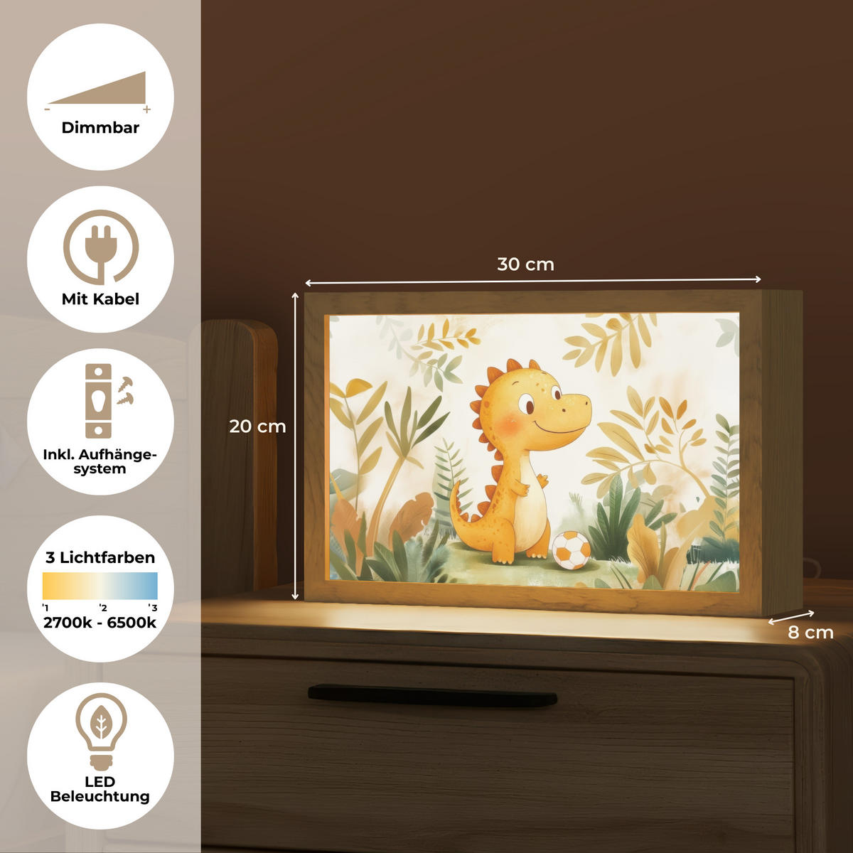 NACHTTISCHLAMPE Dino - Fußball - Orange 30x20 cm - Beige, Holzwerkstoff (8/30/20cm)