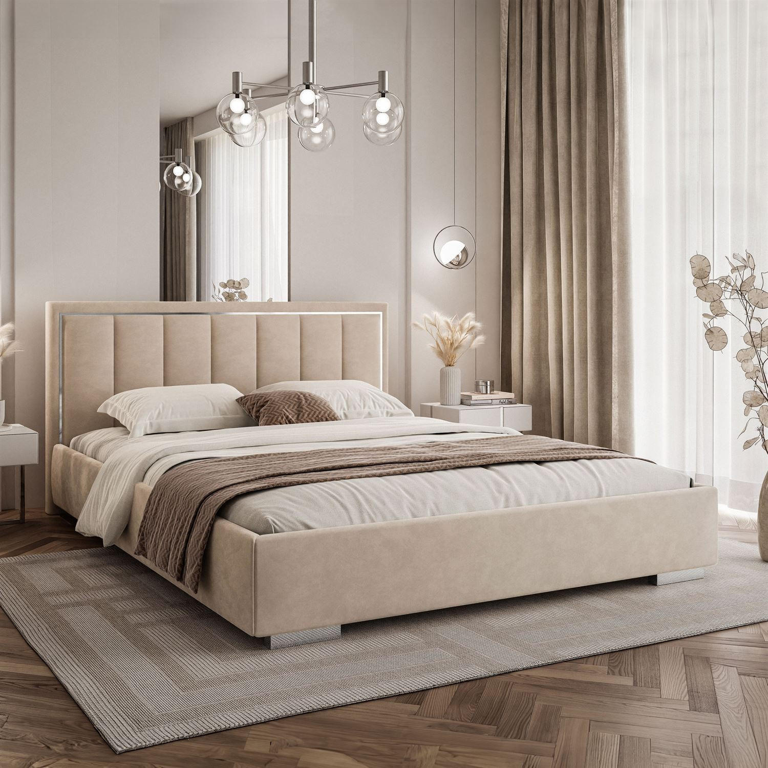 POLSTERBETT AURELIA SILVER mit Stauraum und Metallrahmen 120x200 Jasmine 22 - Creme, Textil (120/200cm) - Lookway