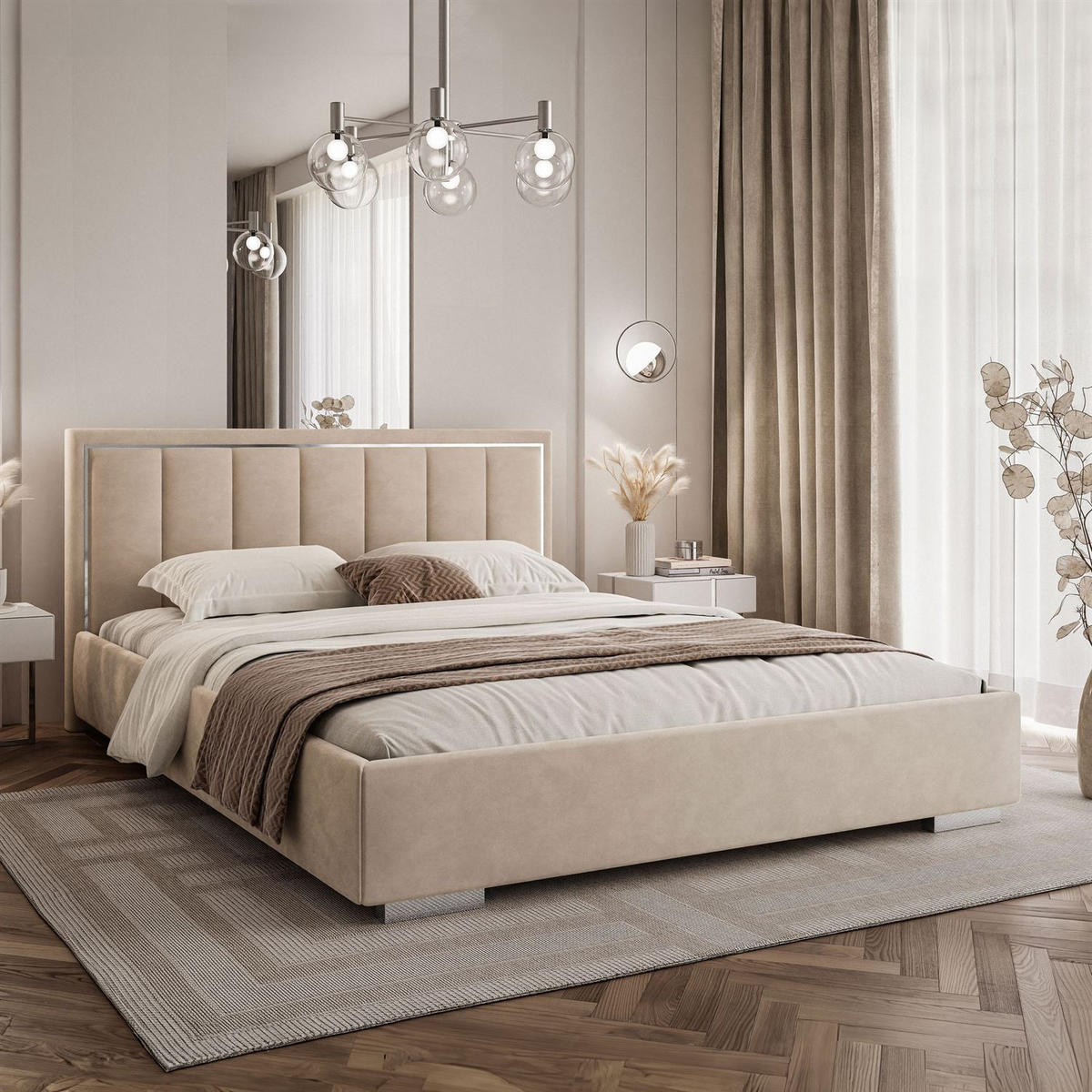 POLSTERBETT AURELIA SILVER mit Stauraum und Metallrahmen 160x200 Jasmine 22 - Creme, Textil (160/200cm) - Lookway