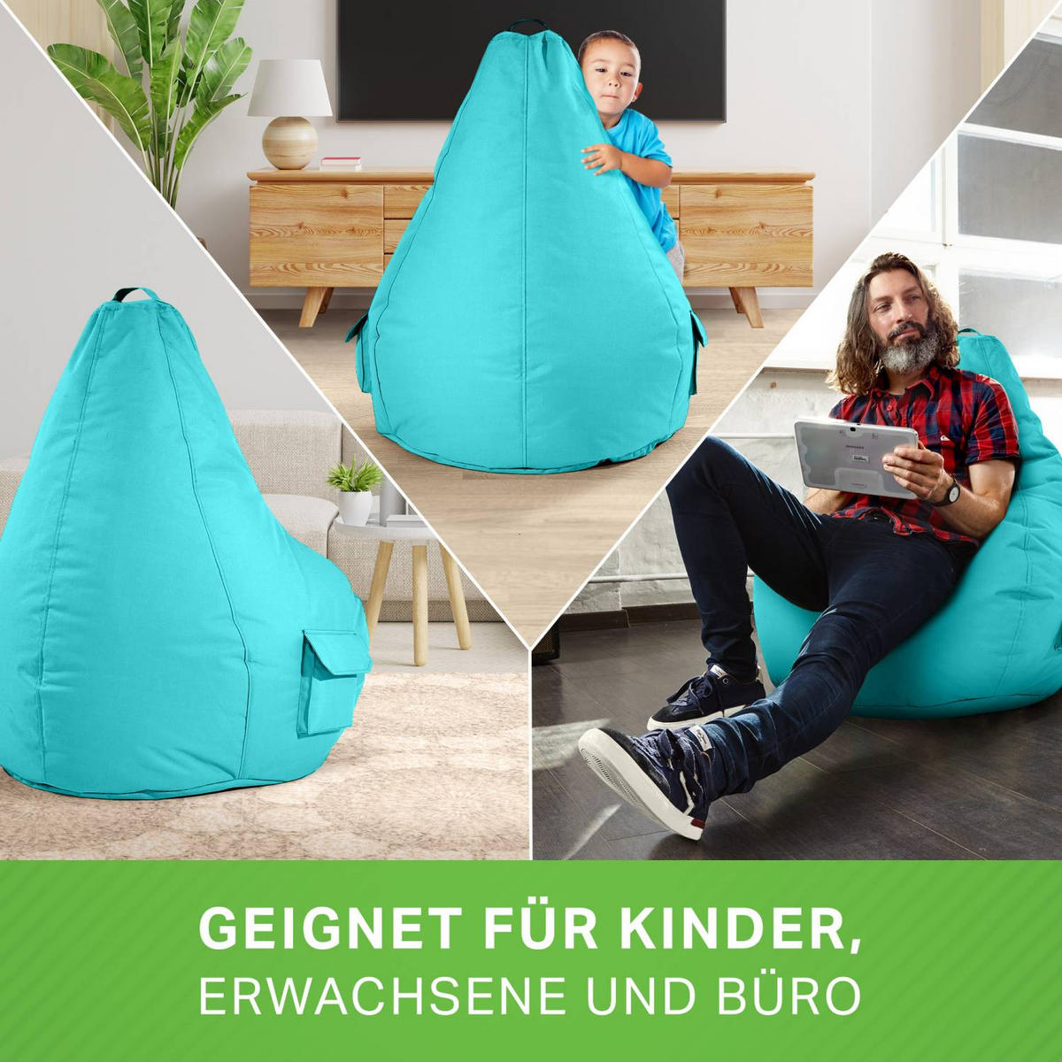 SITZSACK + Hocker "Cozy+Cube" 2er Set - Hellblau, Textil (70/90/80cm) - Green Bean