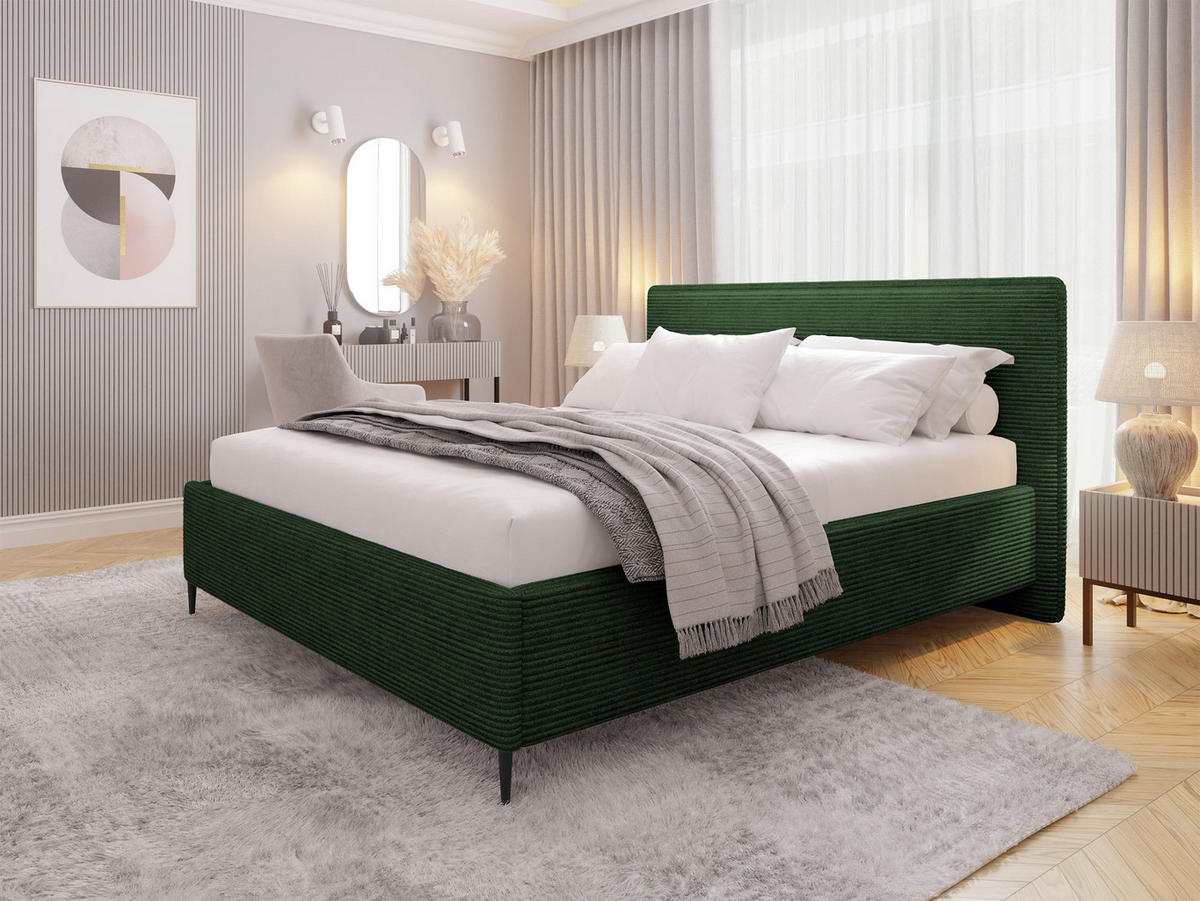 POLSTERBETT Puretta - Schwarz/Grün, Holzwerkstoff/Textil (160/200cm) - MIRJAN24