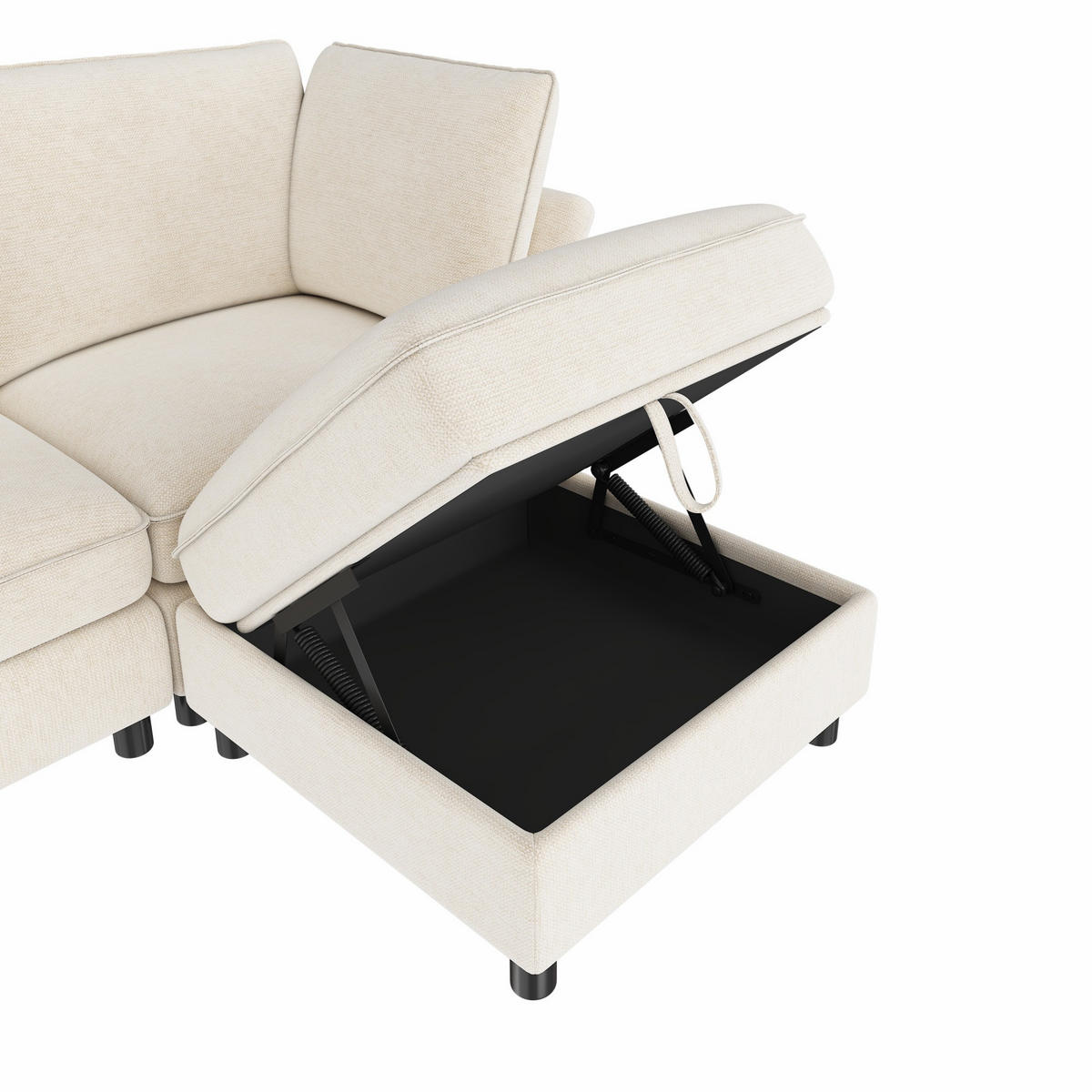 ECKSOFA mit 2 Stauraum-Hockern und Taschenfedern aus Chenille - Beige, Textil (289/137cm) - EVRYAE