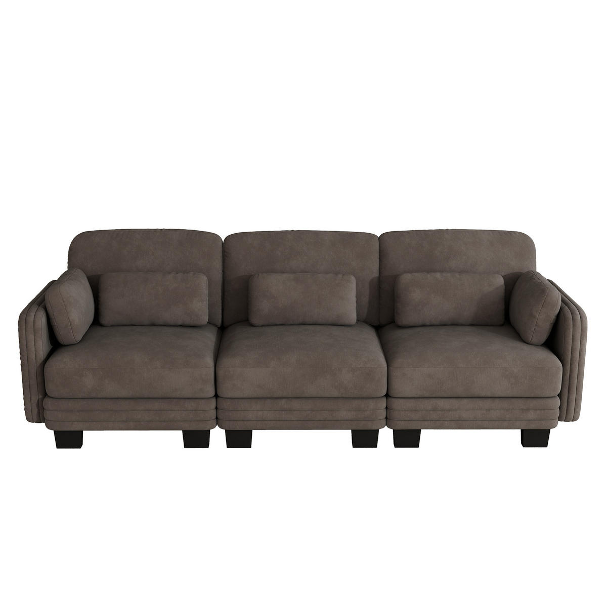 3-SITZER-SOFA Chenille mit Lenden- und Armkissen, DE-42686, Braun - Braun, Holz (253/88/88cm) - ComfortXL