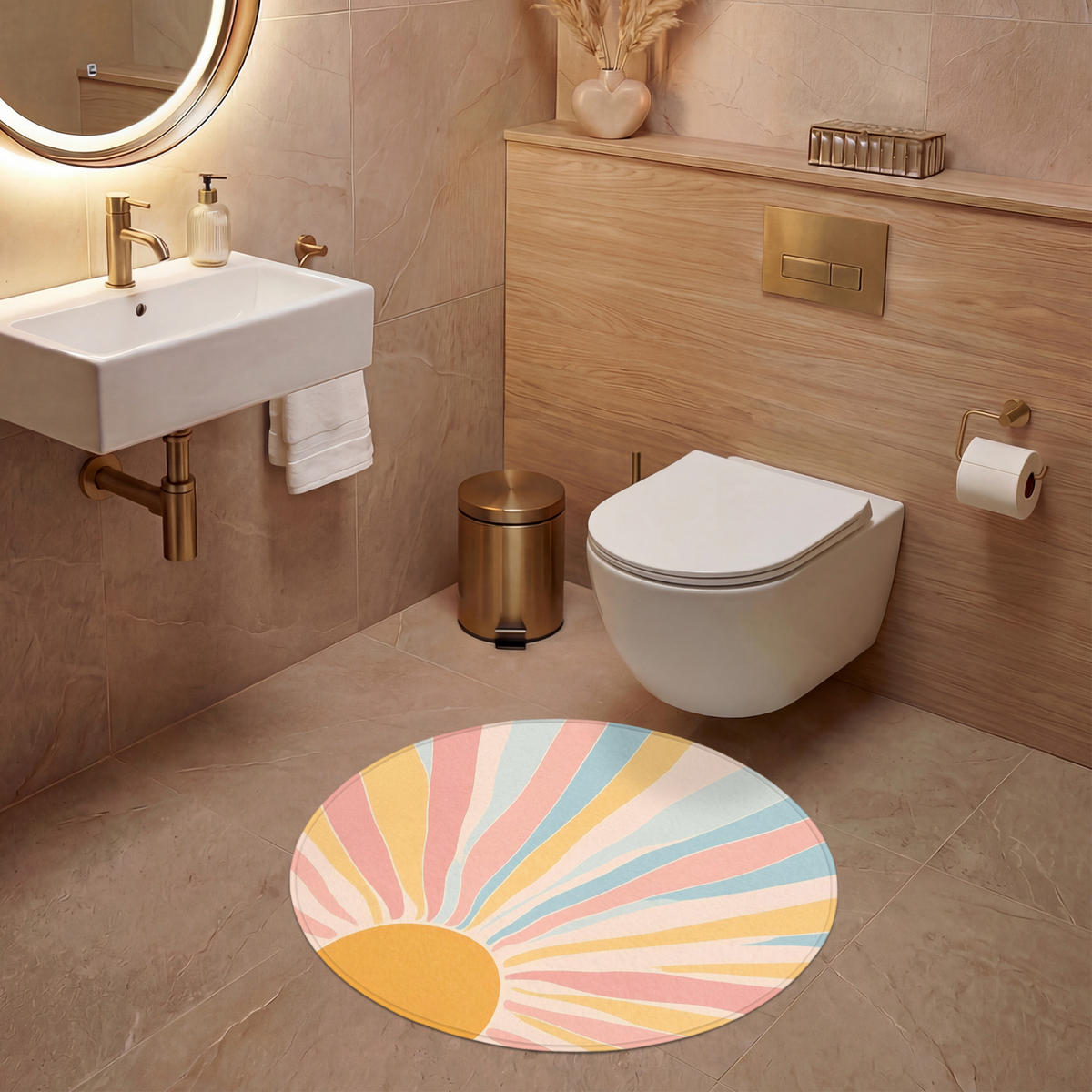 WC PŘEDLOŽKA Ilustrace - Slunce - Pastelové barvy 70x70 cm - pastelově modrá, textil/plast (70/1cm) - OnlyWow