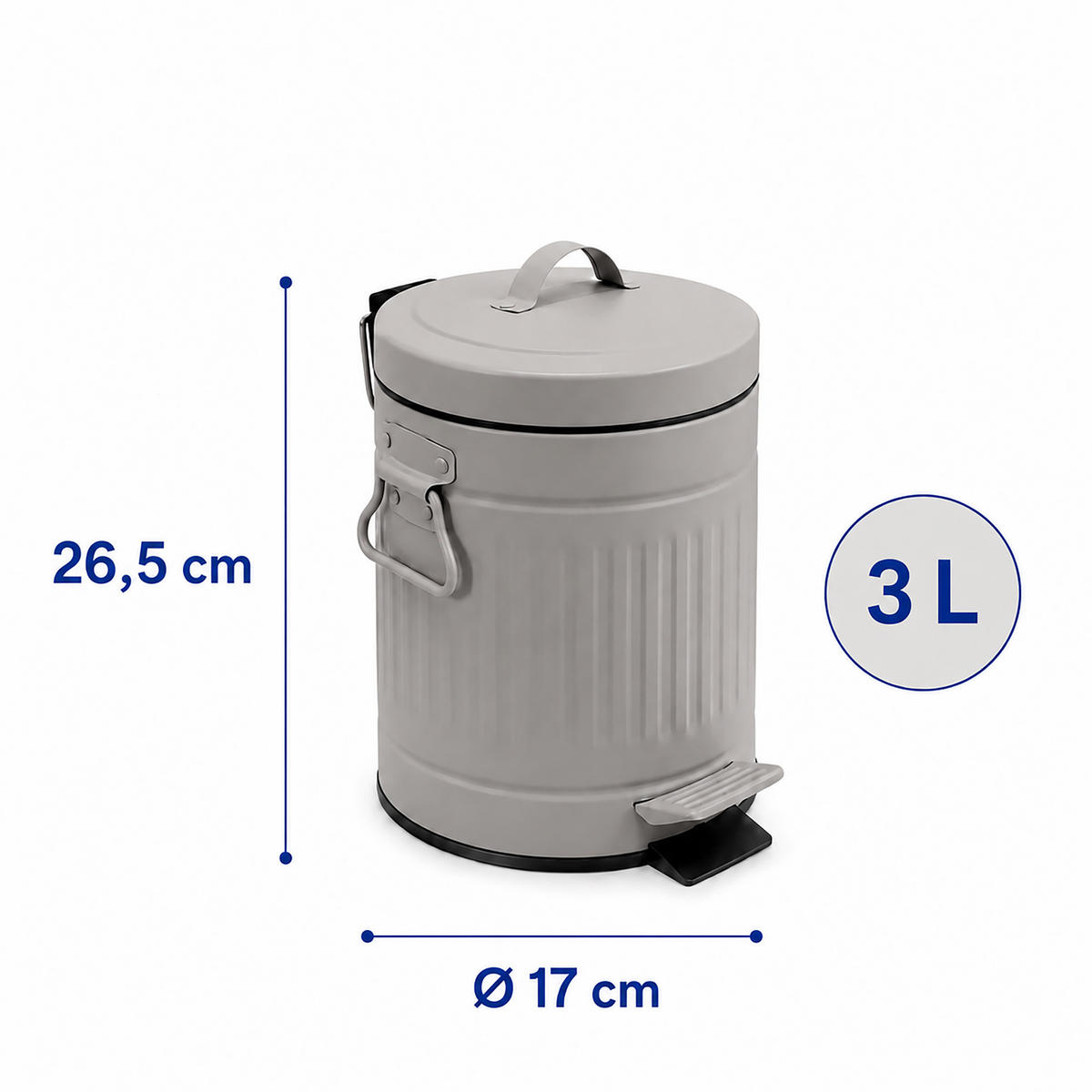 COȘ Gri 3 l cu pedală închidere soft close - gri, material plastic/metal (17/26.5/17cm) - Relaxdays