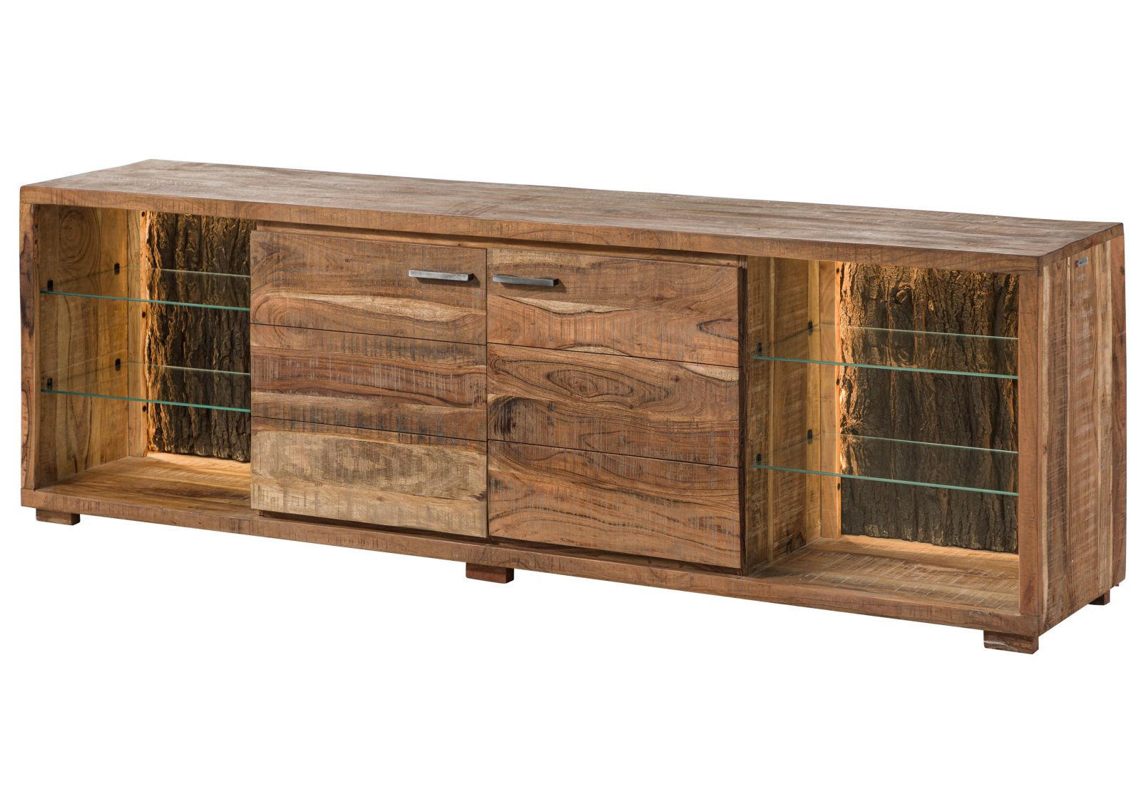 TV-BOARD Akazie 200x40x63 natur lackiert BARK #113 - Naturfarben, Holz (200/63/40cm) - Massivmoebel24
