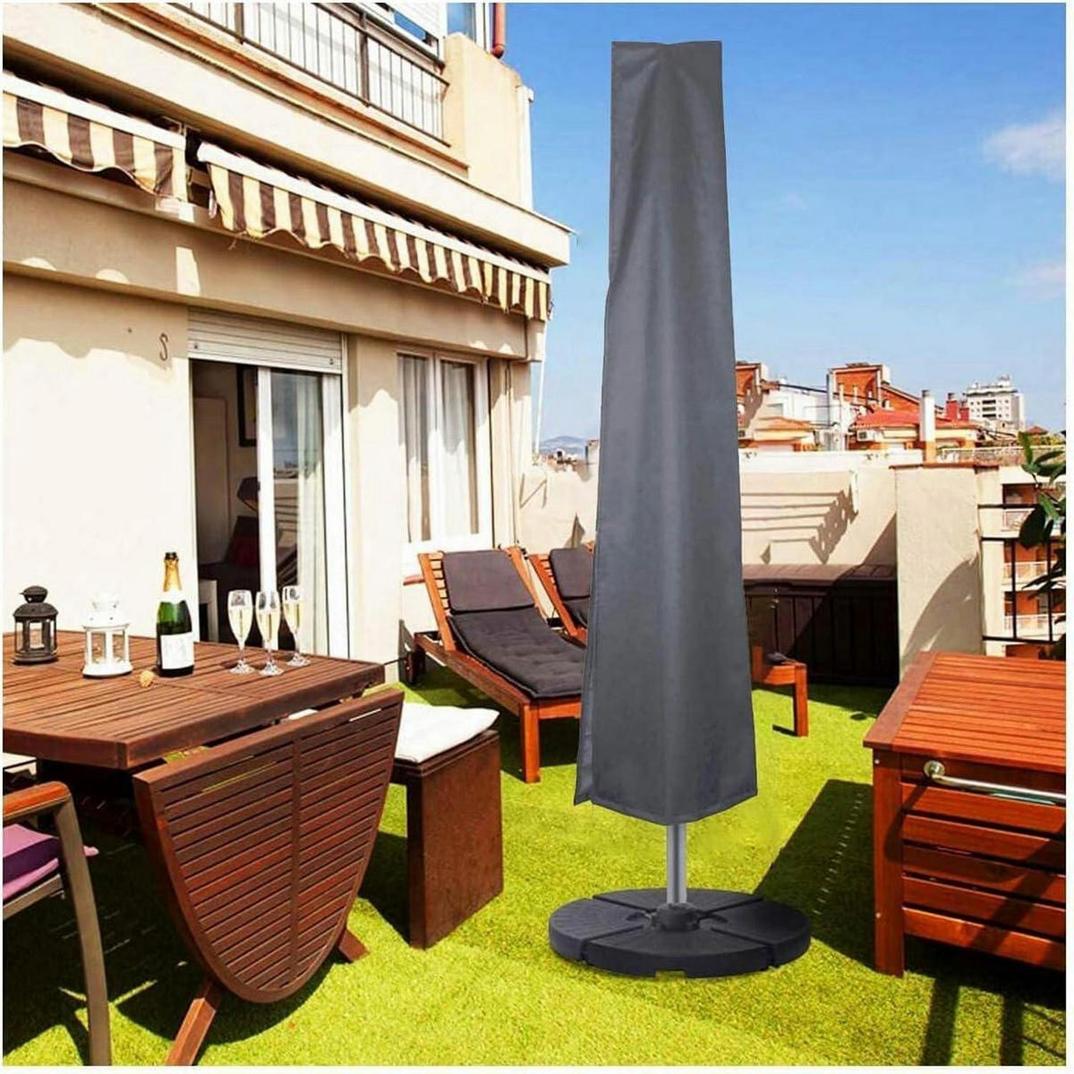 SCHUTZHÜLLE für Sonnenschirm Grau 190 x 25/50 cm - Grau, Textil (50/190/25cm)