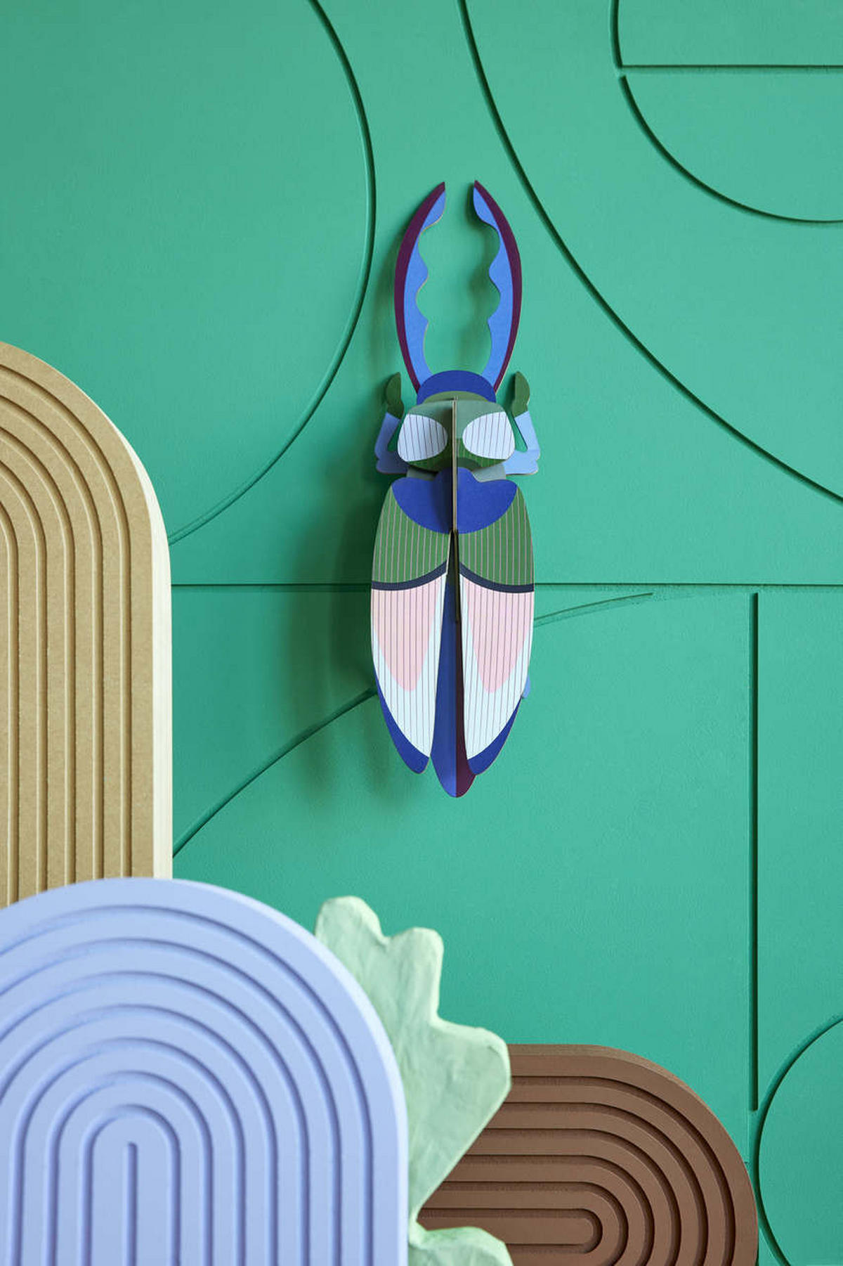 WANDDEKO Geweihkäfer 10/7 cm - Blau/Grün, Wellpappe (10/7/40cm) - KUNSTLOFT