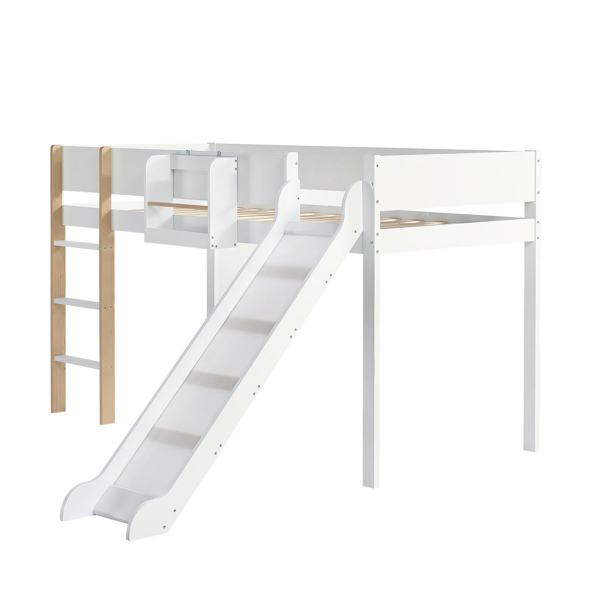 HOCHBETT 90/200 cm mit Rutsche und Regal, Weiß/Natur - Weiß, Holzwerkstoff (90/200cm) - Flora Grace