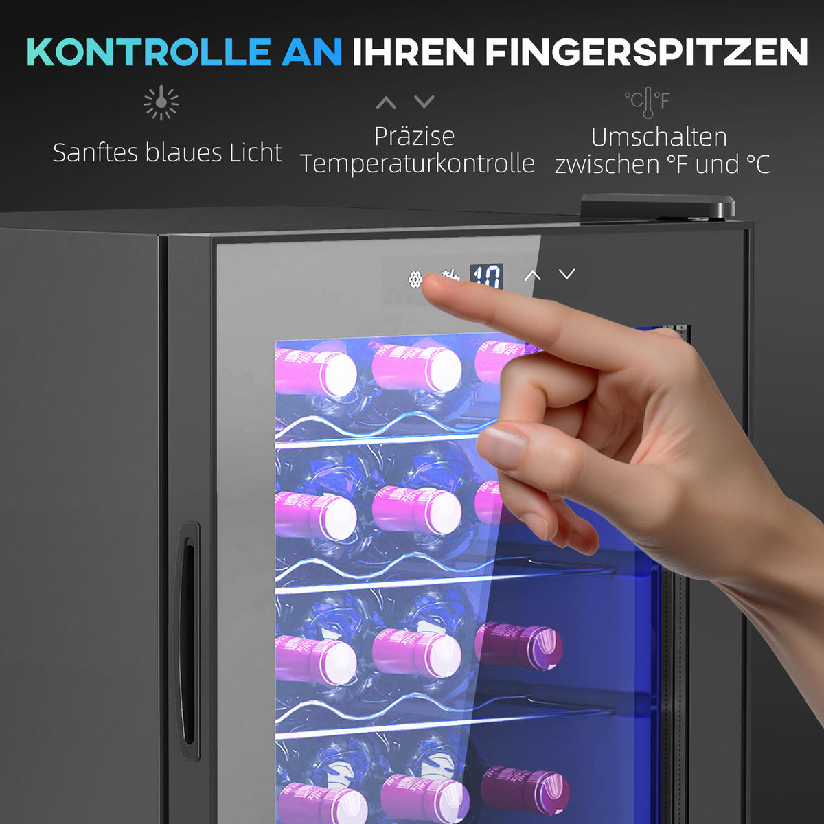 WEINKÜHLSCHRANK Metall Hartglas Schwarz - Schwarz, Metall (45/64/43cm) - HOMCOM