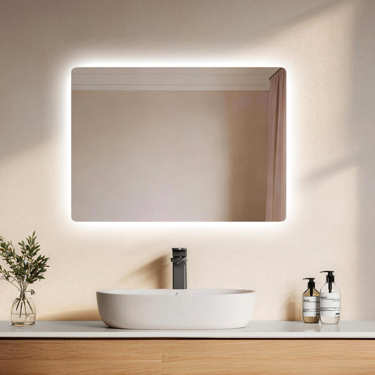 BADSPIEGEL mit Beleuchtung Rechteckig 70/50 cm - Weiß, Glas (50/3/70cm) - EMKE