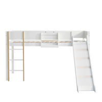 HOCHBETT aus Kiefer und MDF 90x200 cm Weiß/Natur mit Rutsche, gerader Leiter und abnehmbarem Regal - Weiß, Holzwerkstoff (90/200cm) - Modfu