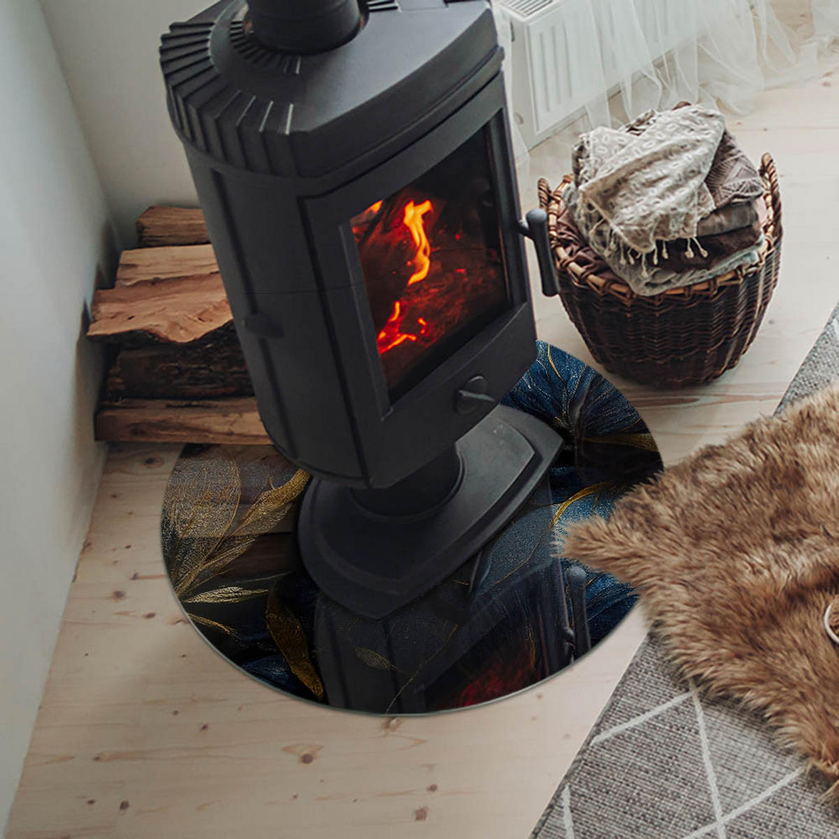 GLASPLATTE für Kamin Ø 60 cm Marineblau - Dunkelblau, Glas (60/60/0.4cm) - ArtPrintCave