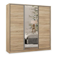 SCHWEBETÜRENSCHRANK TARI 180/205/58 cm 3-türig mit Spiegel und Schubladen Sonoma Eiche - Silberfarben/Sonoma Eiche, Holzwerkstoff (180/205/58cm) - MASSENO
