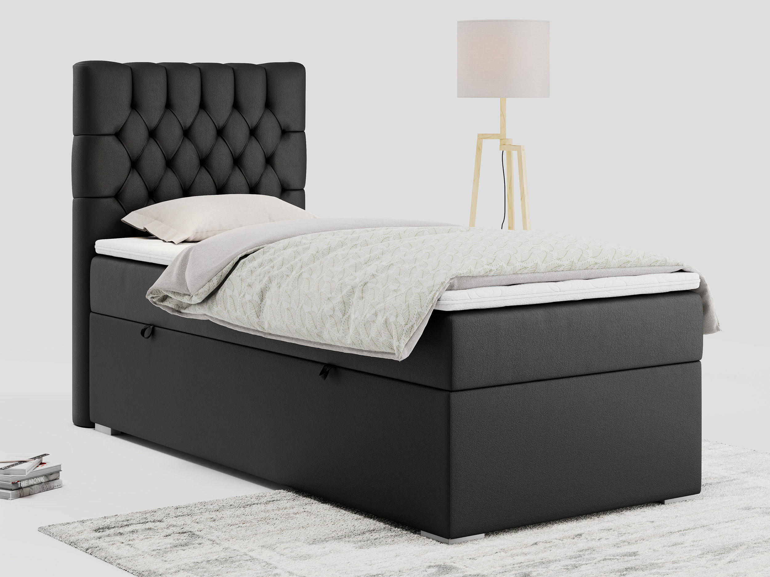 BOXBETT PERA 90/200 Schwarz Kunstleder - H3 - Links Seite - Schwarz, Holz/Textil (90/200cm) - MKS