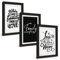 BILDER SET 3er Set - 20x30 cm Schwarzer Rahmen - Familie, Liebe, Wärme, Zuhause - Schwarz, Kunststoff (20/30cm) - TULUP