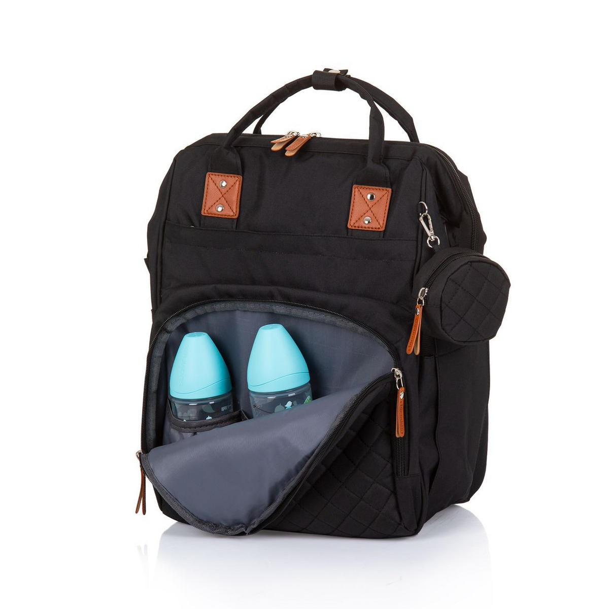 WICKELTASCHE CHRAB024 schwarz Rucksack, Schnullertasche, Thermo-Innentaschen, Kinderwagenbefestigung - Schwarz, Textil (35/44/20cm) - Chipolino
