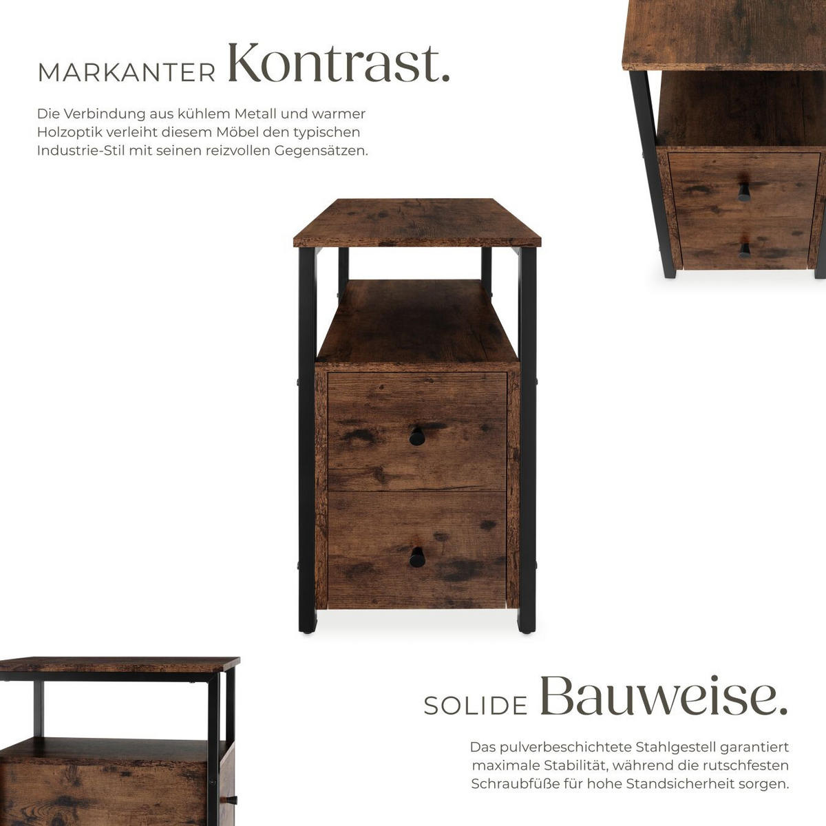 NACHTSCHRANK Tullamore, 30 x 49,5 x 61,5 cm, Industrial Holz dunkel, rustikal - Rostfarben, Holzwerkstoff (30/61.5/49.5cm) - tectake