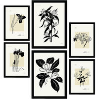 POSTER Set Mit 6 In Schwarzer Tinte Orchideen A3 & A4 Schwarzer Rahmen - Schwarz, Papier (29/3cm) - Nacnic