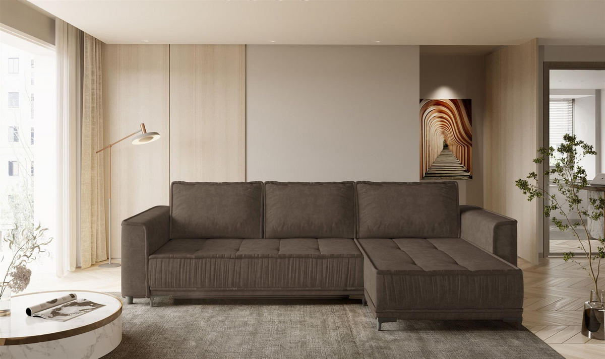 ECKSOFA Juna Mit Schlaffunktion - Braun, Holzwerkstoff/Textil (240/140cm) - Fun Möbel