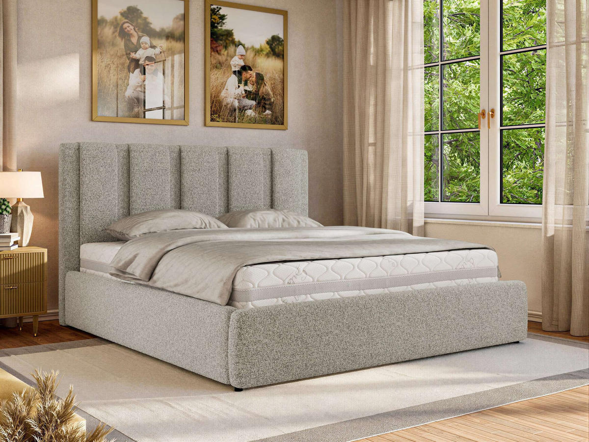 POLSTERBETT SAVINO CLASSIC 160/200 - Hellgrau Struktur - Pocket-Matratze - Hellgrau, Textil (160/200cm) - MKS