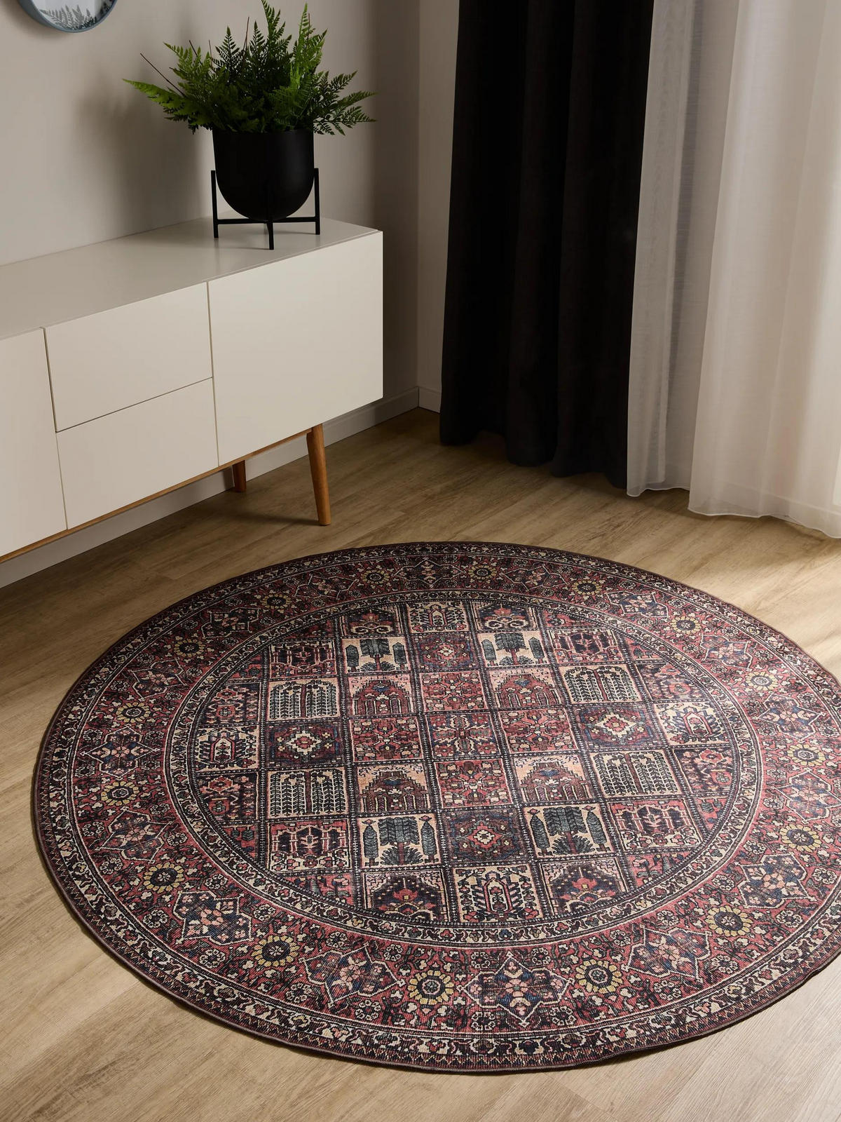 VINTAGE-TEPPICH George waschbar ø 160 cm rund - Rot/Multicolor, Kunststoff (160/160cm) - benuta